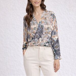 Rachel Roy Crossover Peasant Blouse | Exotic Romantic Floral | Women's 10